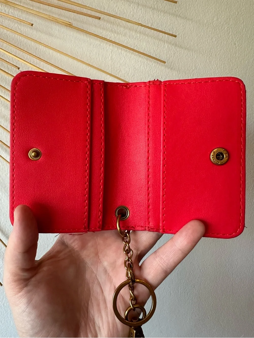 Steve Madden Red & White Gingham Plaid Card Wallet Bag Charm Keychain NWOT